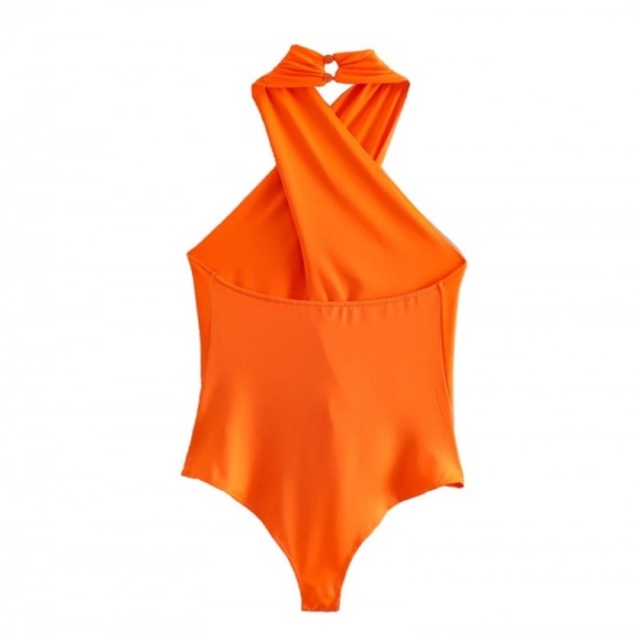 Zara Orange Halter Neck Bodysuit | Twist Tank Top - Picture 3 of 7